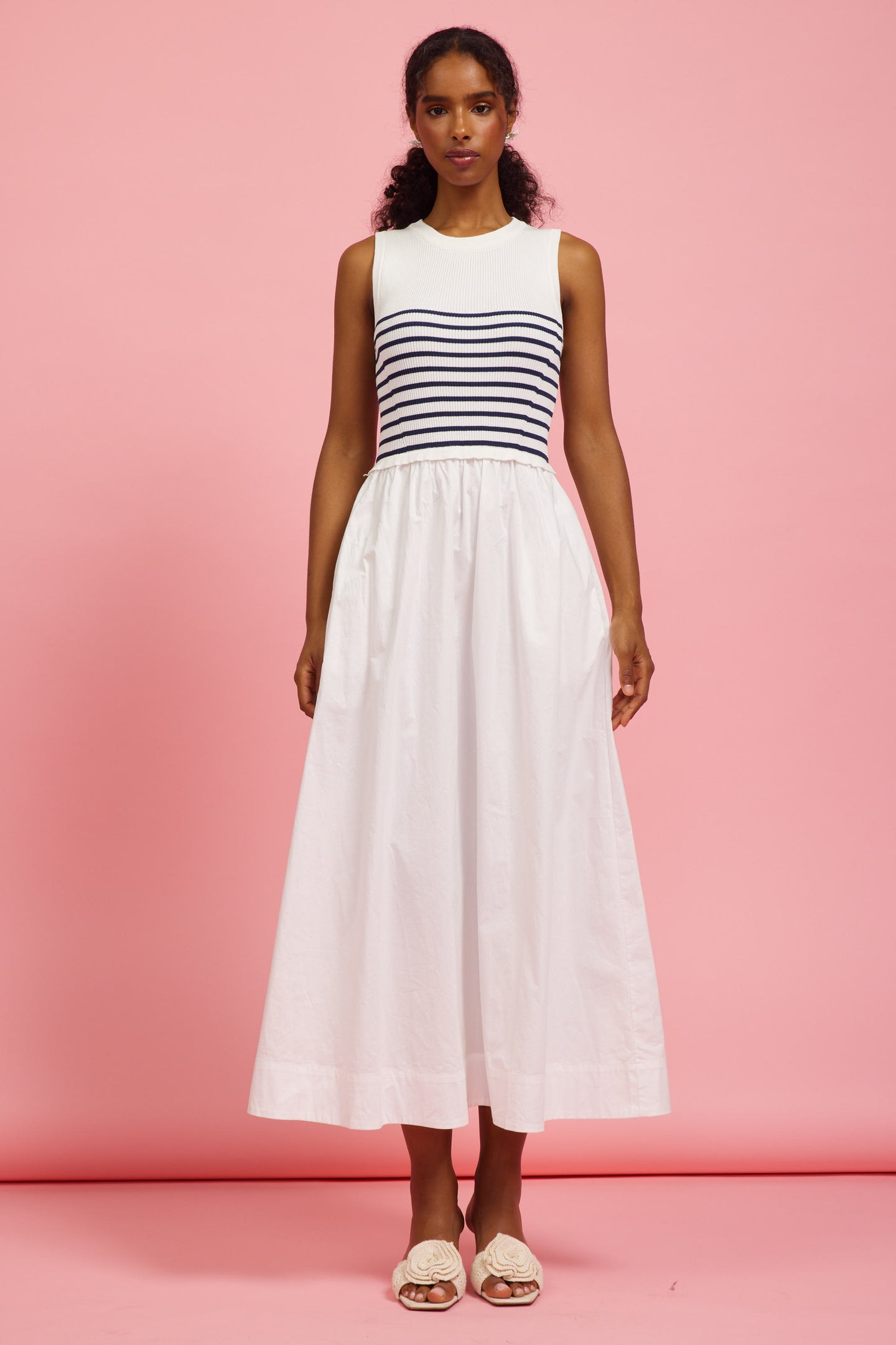 Mixed Media Nautical Midi Dress