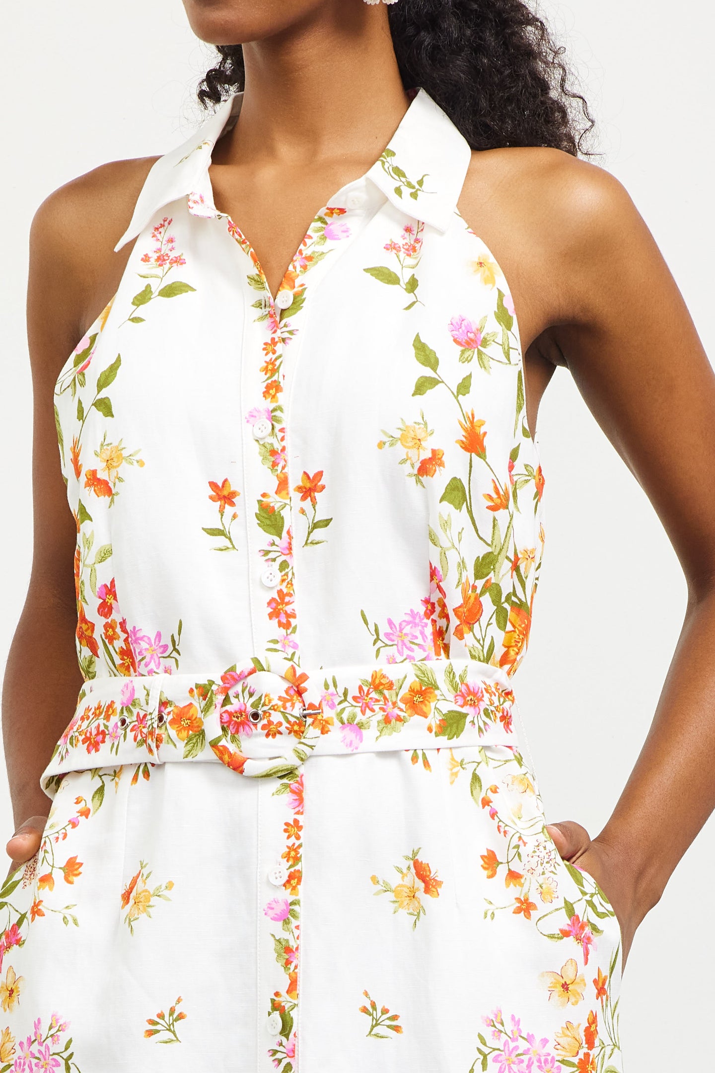 Floral Motif Sleeveless Midi Dress