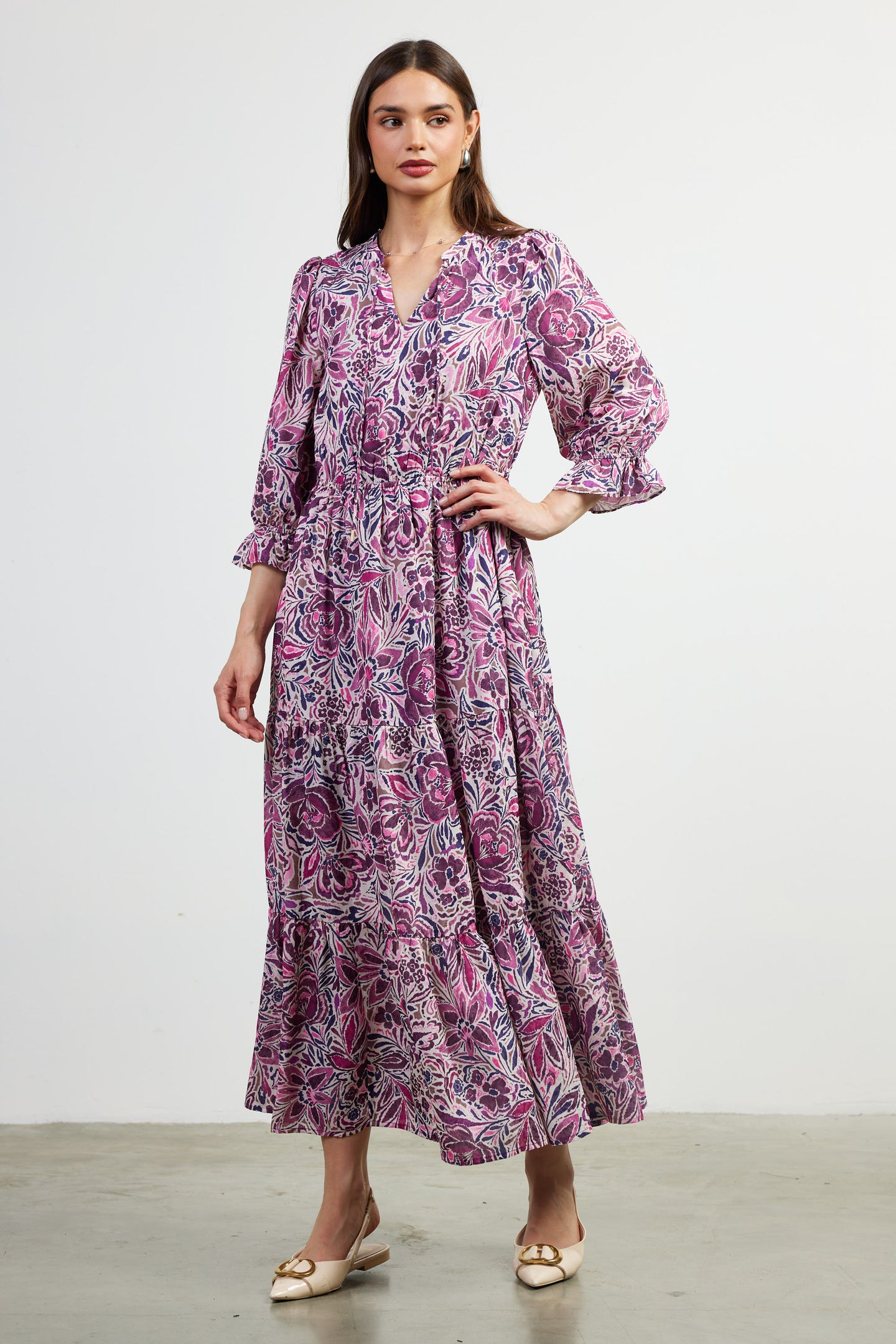 Jacquard Floral Motif Maxi Dress