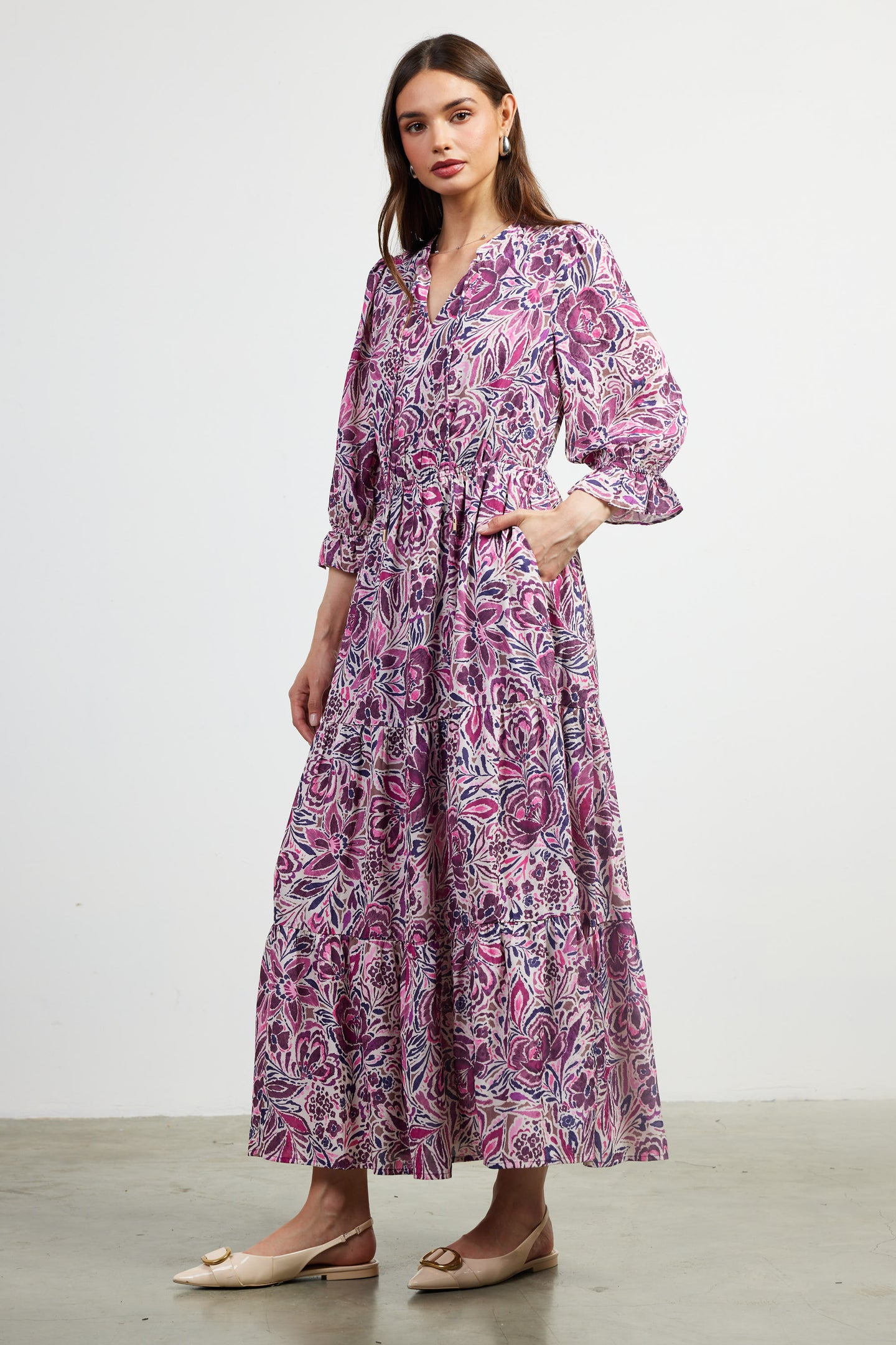 Jacquard Floral Motif Maxi Dress