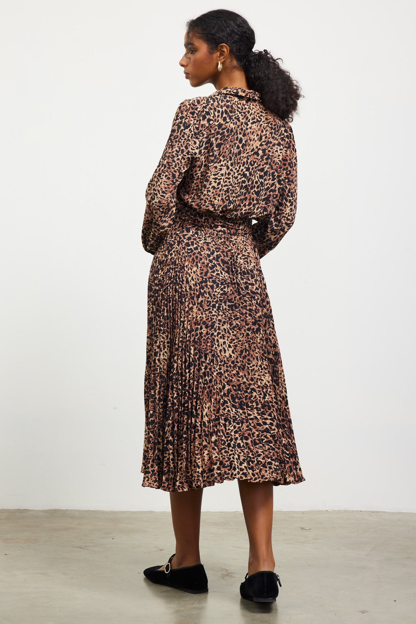 Leopard Print Shirt Midi Dress