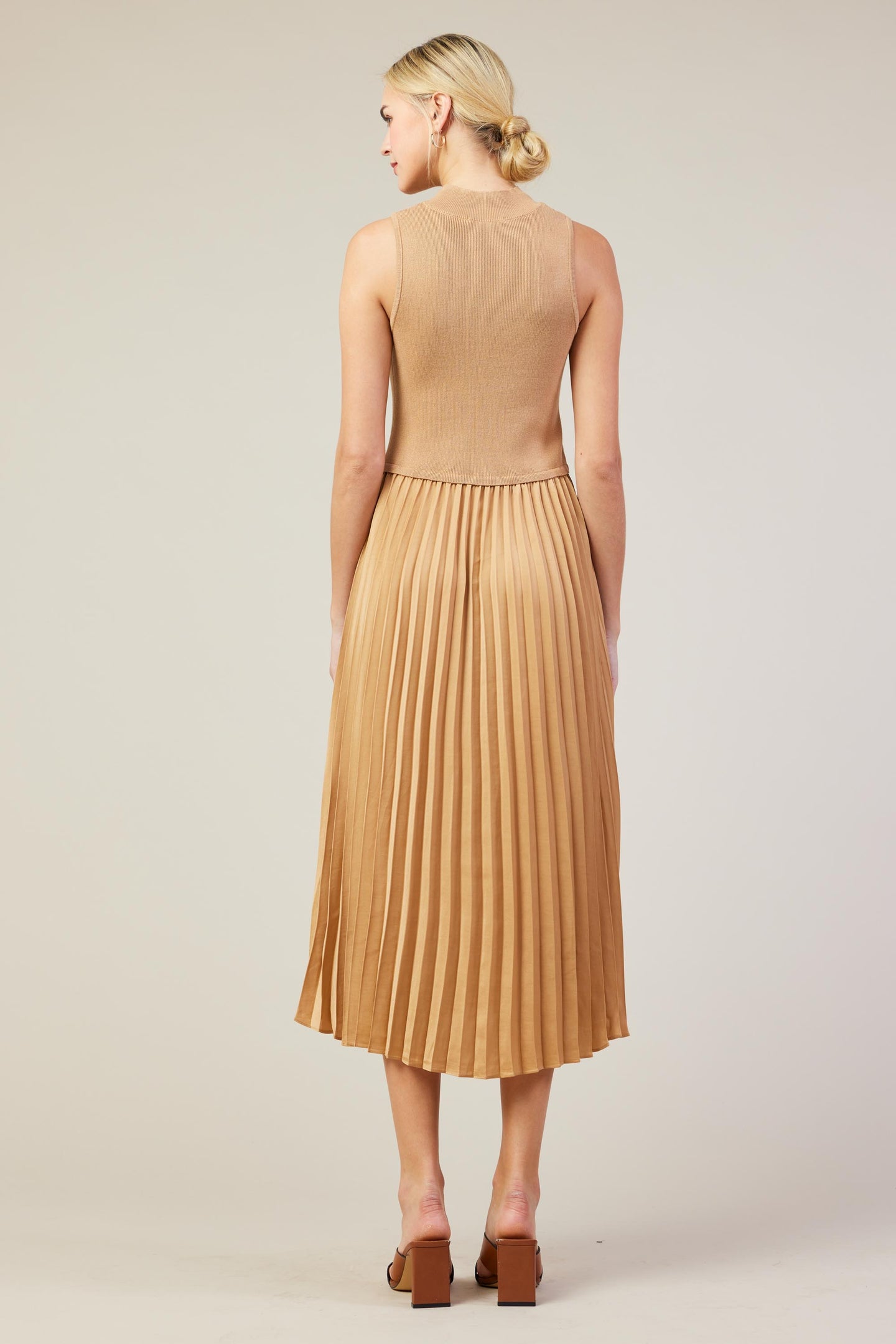 Mixed Media Pleated Midi Dress