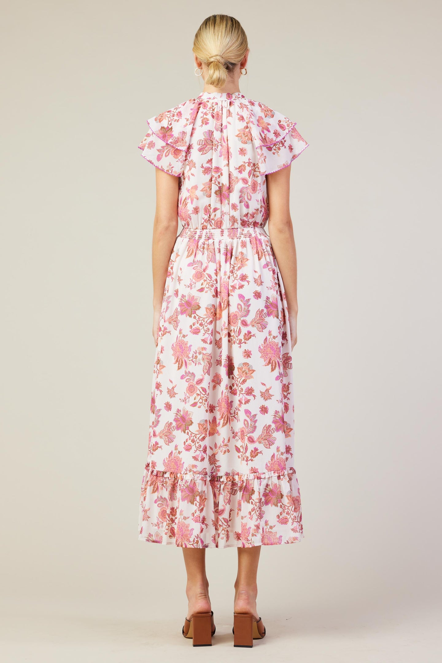 Ceres Floral Print Tie Neck Midi Dress
