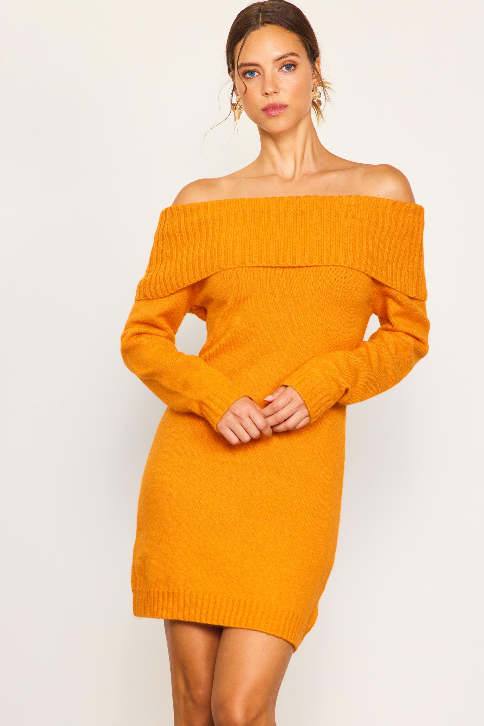 Off the shoulder mini sweater dress hotsell