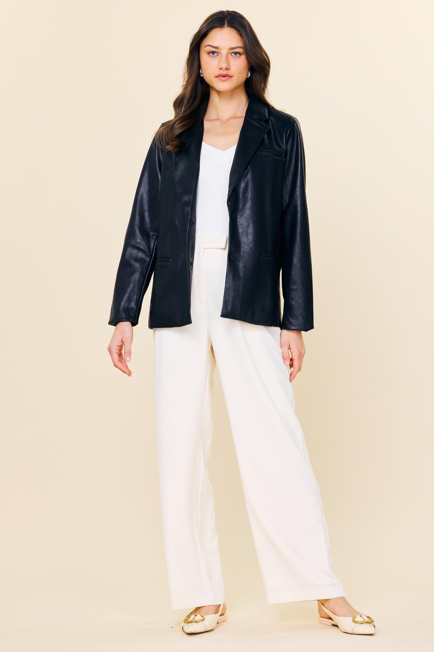 Faux Leather Tailored Blazer