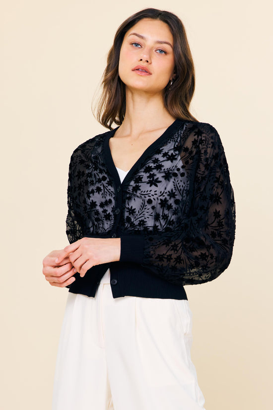 Burnout Velvet Floral Motif Cardigan