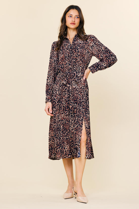 Leopard Print Shirt Midi Dress