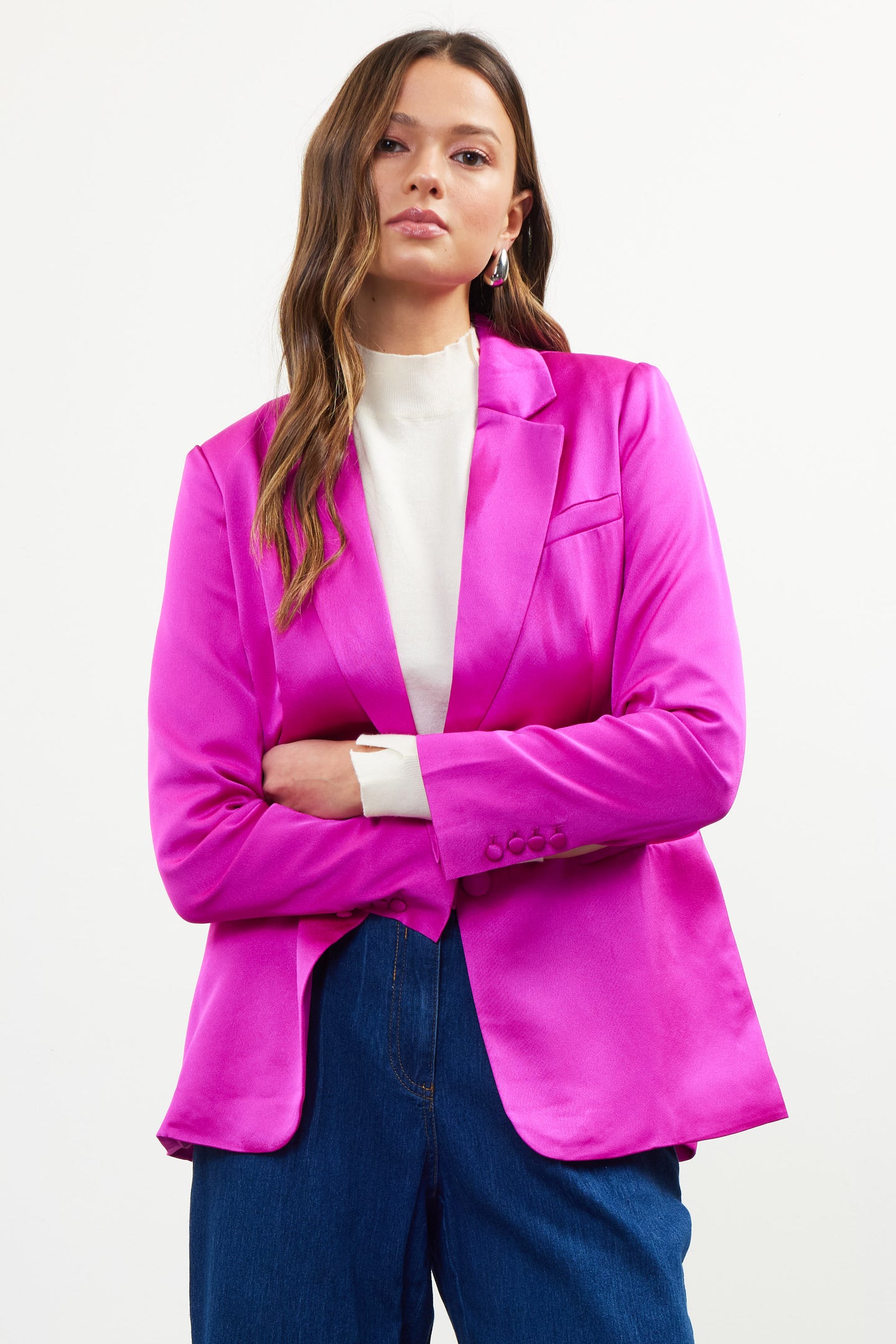 Neon Satin Welt Pocket Blazer