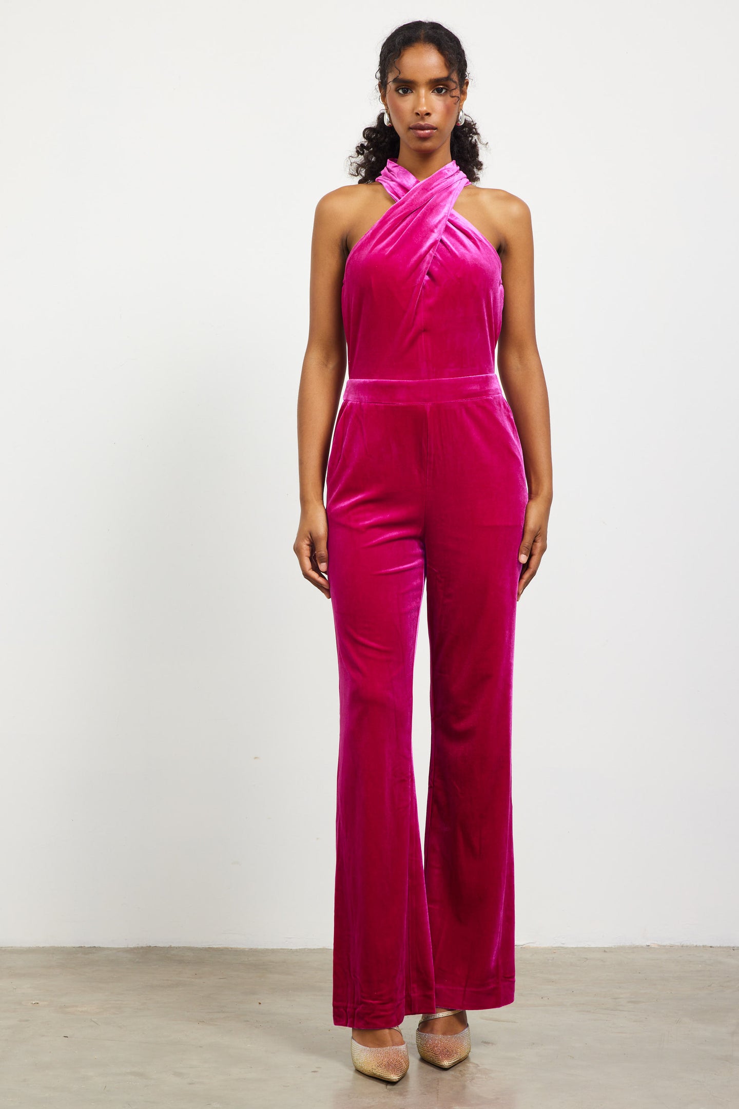 Velvet Halter Neck Jumpsuit