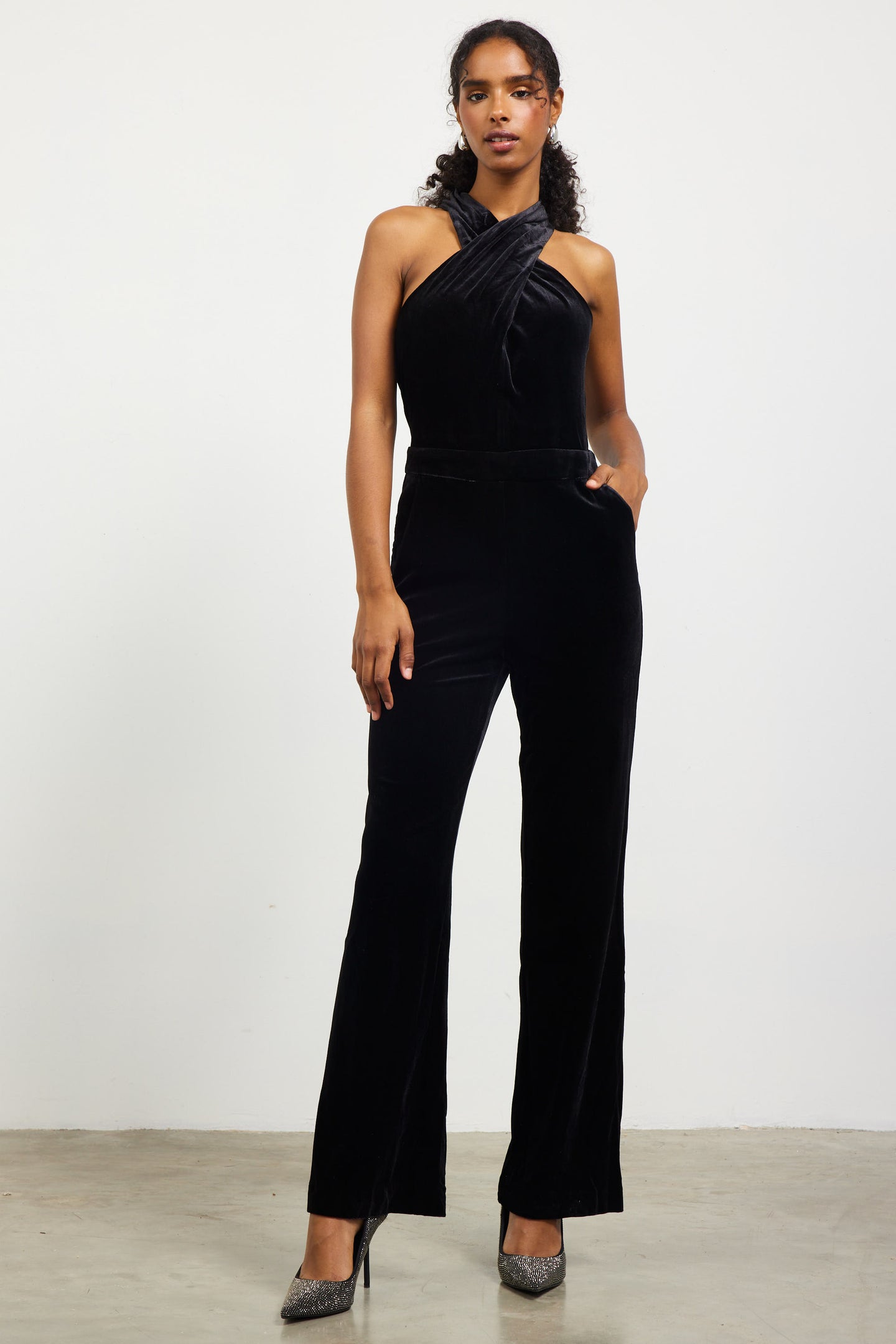 Velvet Halter Neck Jumpsuit