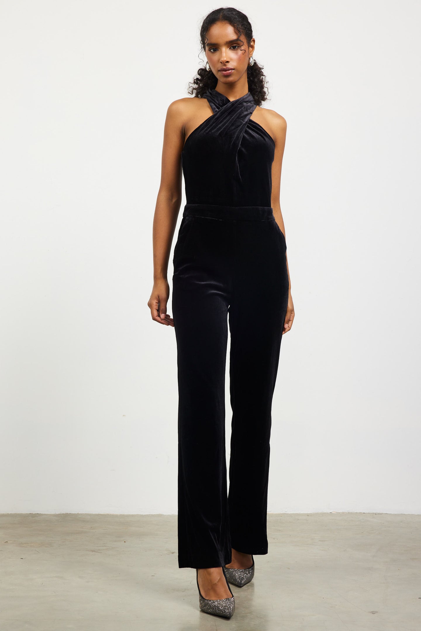 Velvet Halter Neck Jumpsuit