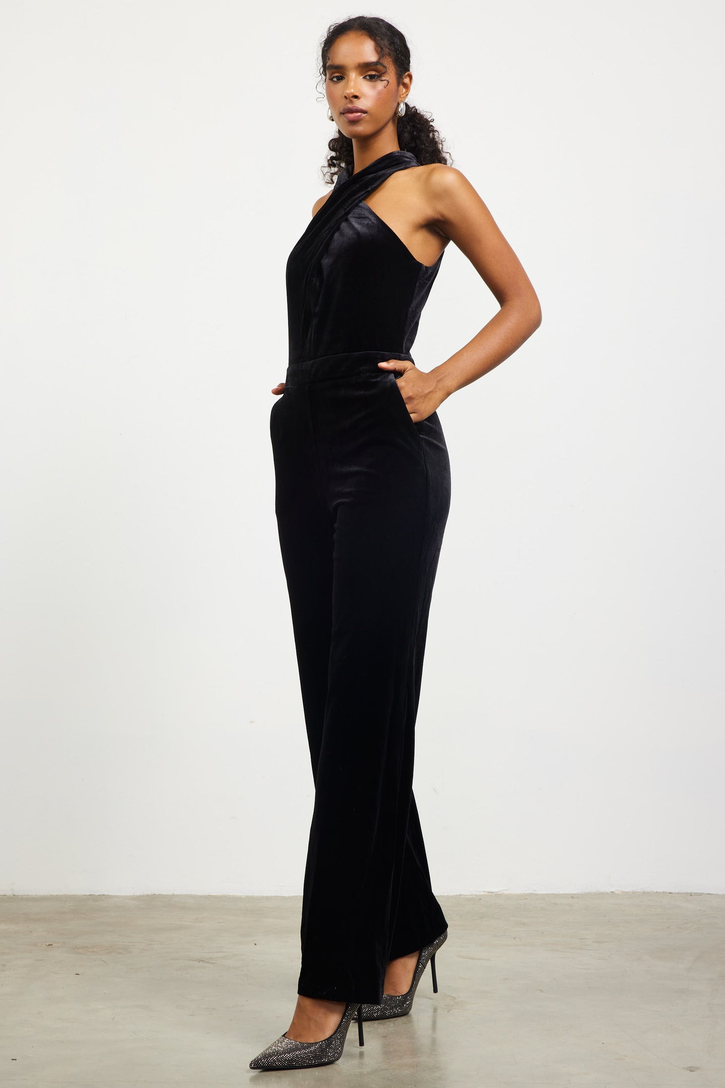 Velvet Halter Neck Jumpsuit