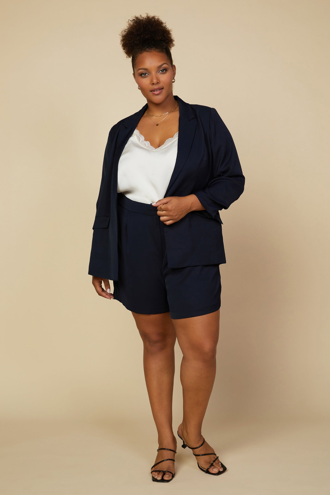 BLUE Sleeve Shirred Blazer Plus SKIES Recycled Size – - ARE