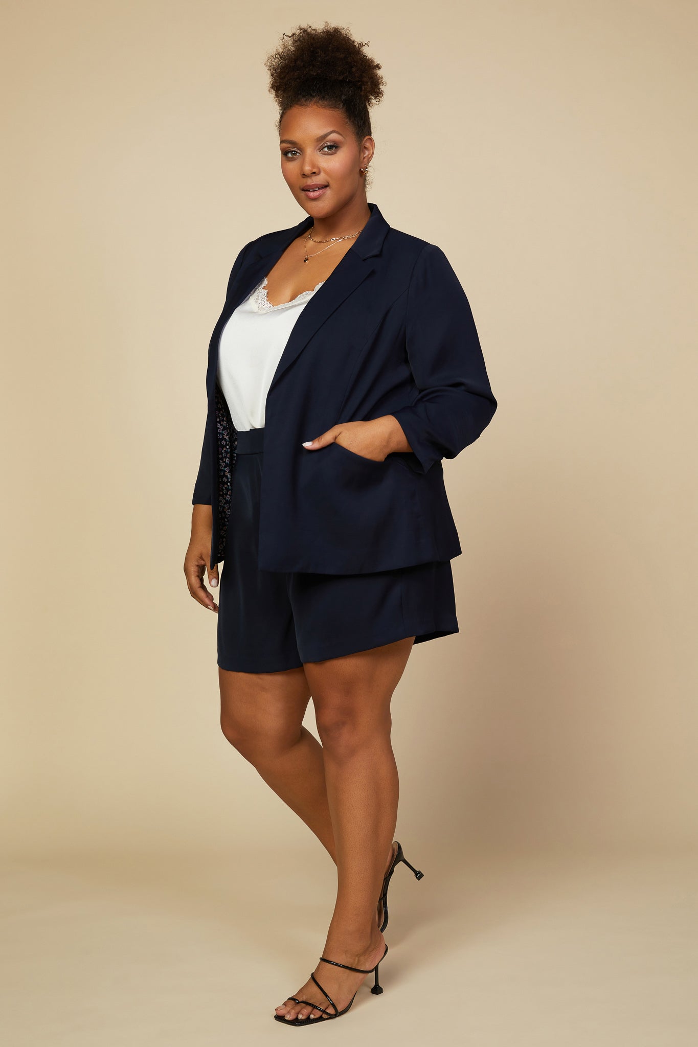 Plus Size - Recycled SKIES Blazer – BLUE Sleeve ARE Shirred