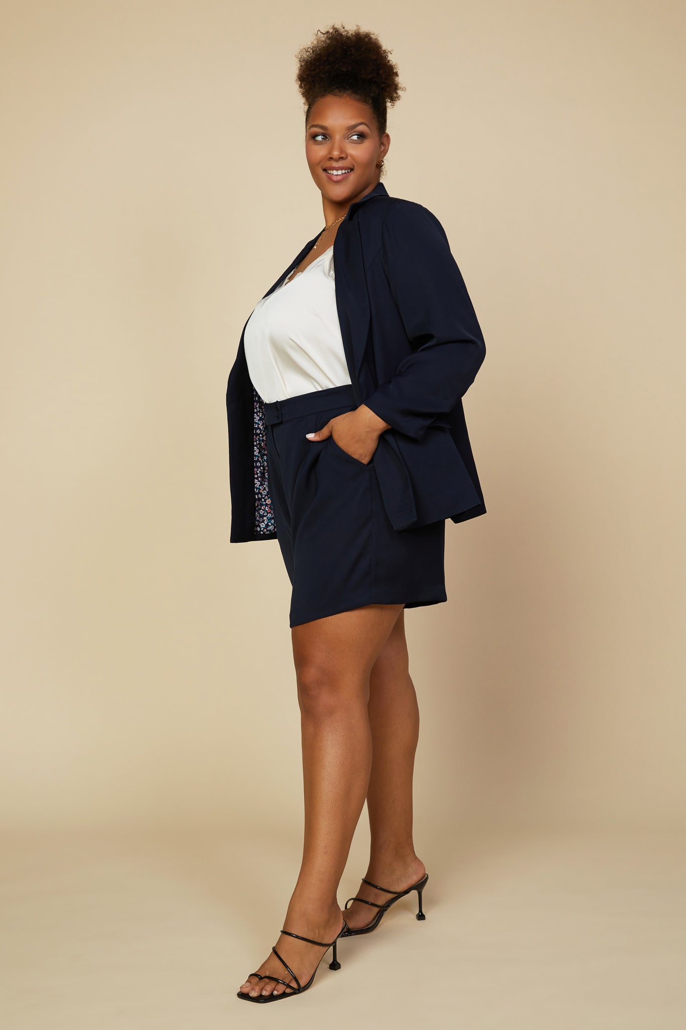 - – Plus Recycled Blazer Shirred Size SKIES Sleeve ARE BLUE