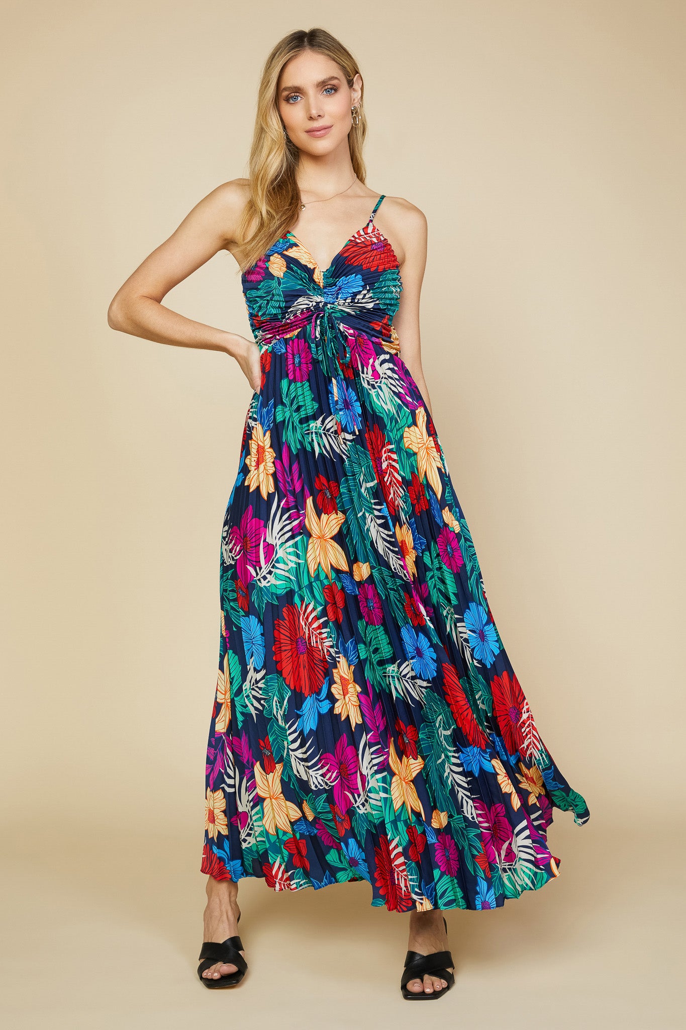 Tropical Front Tie Pleated Dress – SKIES ARE BLUE